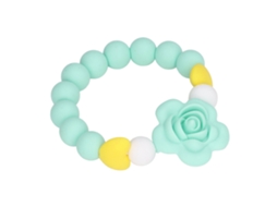 Pulseira de silicone resistente e segura para morder, com estampa floral, cor menta, modelo 2026.