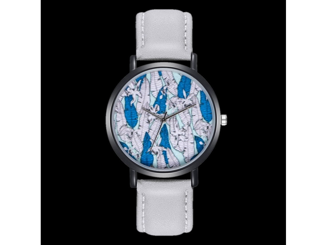Reloj De Cuarzo Unisex Con Correa De Cuero Pu Patrón Hojas De Selva Color Gris Zhoulianfa