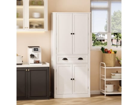 Armário De Armazenamento 182 Cm Branco 4 Portas 1 Gaveta 6 Compartimentos 4 Prateleiras Ajustáveis Para Cozinha E Sala De Jantar Mega Echo Trade Shop