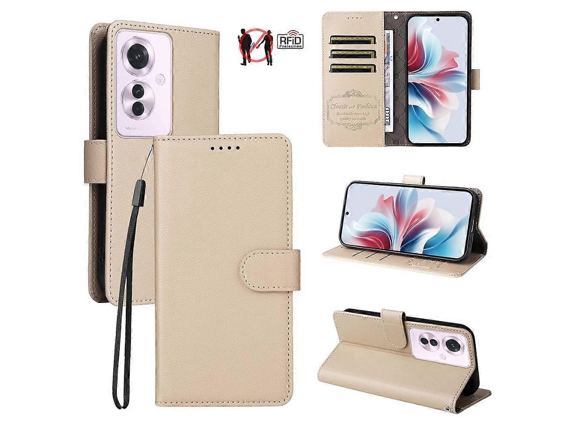 Capa Carteira De Couro Com Textura De Lichia E Bloqueio Rfid Para 3 Cartões, Compatível Com Oppo Reno11 F / Oppo F25 Pro.
