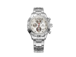 Relógio masculino de aço inoxidável, à prova d'água, multifuncional e com pulseira ajustável, branco.