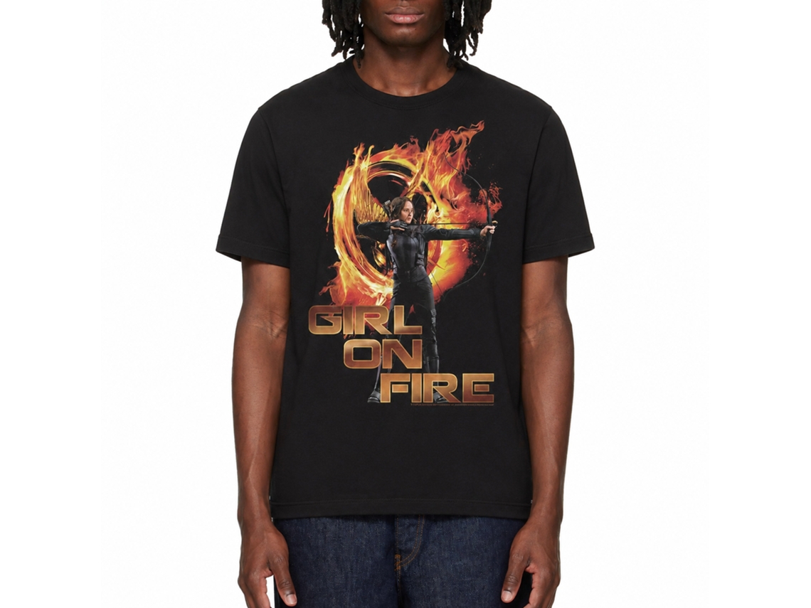 Rockinstone Hunger Games Movie Girl On Fire Black Adult T-shirt Size:m