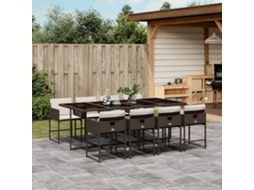 Conjunto 9 Peças Jantar P/ Jardim C/ Almofadões Vime Pe Marrom Dkd Home Decor