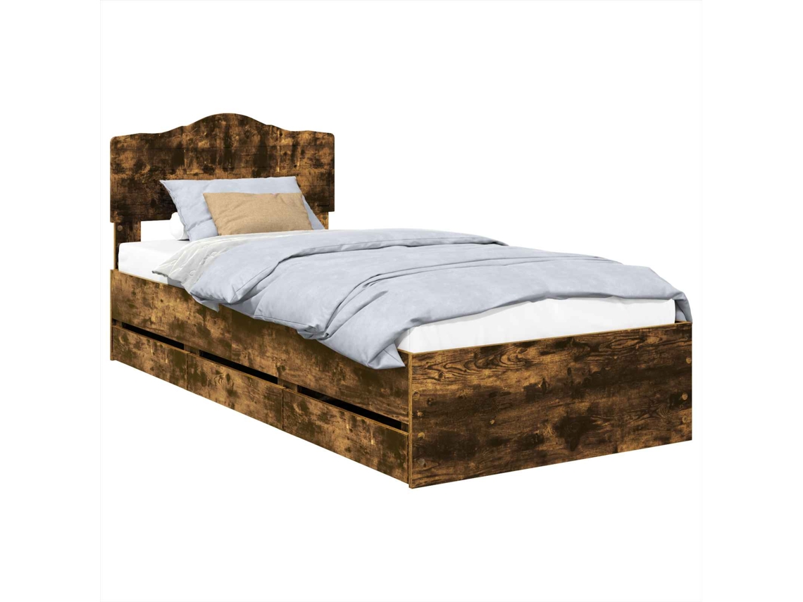 Estrutura de Cama com Gaveta MAISON EXCLUSIVE Carvalho Defumado 90 X 190 cm