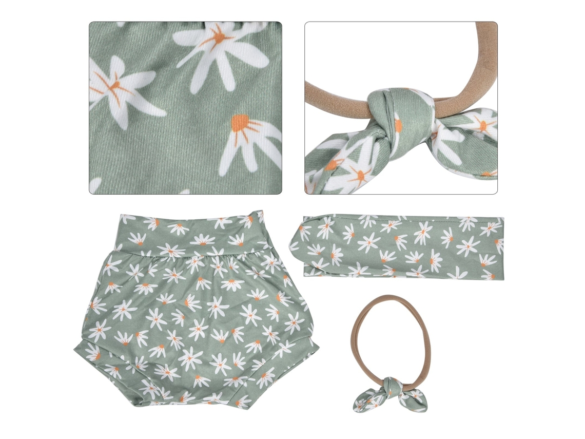 Primerox conjunto Calcinha Faixa Cabelo Infantil Flor Padrão Verde 80cm Poliéster Menina