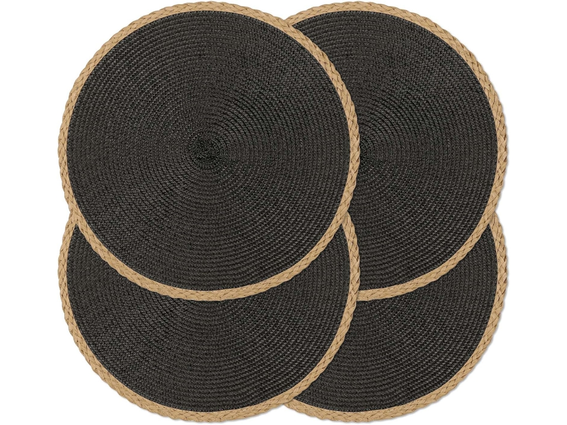 Conjunto 4 Peças Placemat Redondo Preto 38cm Diâmetro Manual E Antiderrapante Dureforward