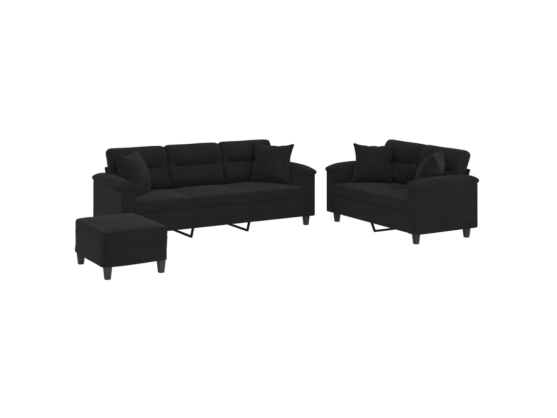 Conjunto de 3 Sofás com Almofadas Microfibra Preto MAISON EXCLUSIVE