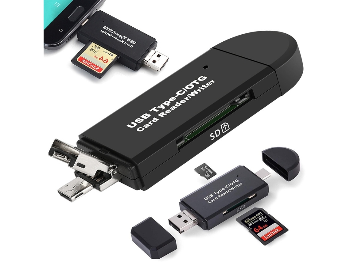 Lurelia Leitor De Cartões Usb-c/micro Usb/usb Microsd/sd, Até 480 Mbps, Até 128 Gb