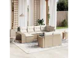 Vidaxl 11 Pcs Conjunto Sofás De Jardim C/ Almofadões Vime Pe Bege