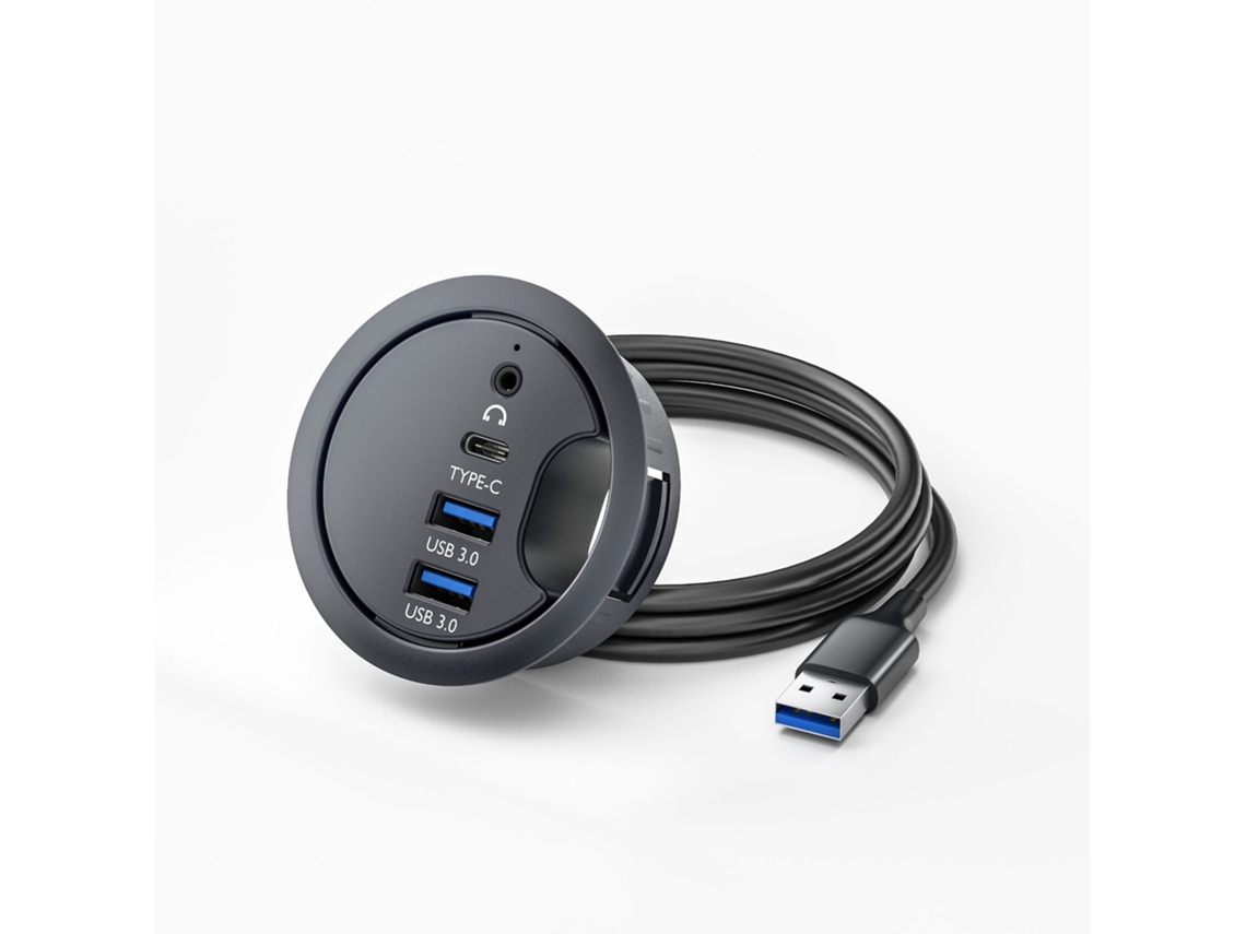 Hub Usb de Mesa com 2 Portas Usb, Porta Usb c e Entrada para Fone de Ouvido, Ideal para Uso no Escritório e em Casa AQUAFORGE