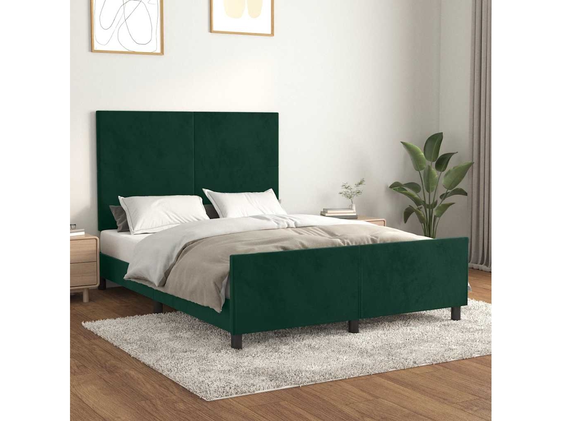 Vidaxl Estrutura De Cama Sem Colchão 140x200 Cm Veludo Verde-escuro