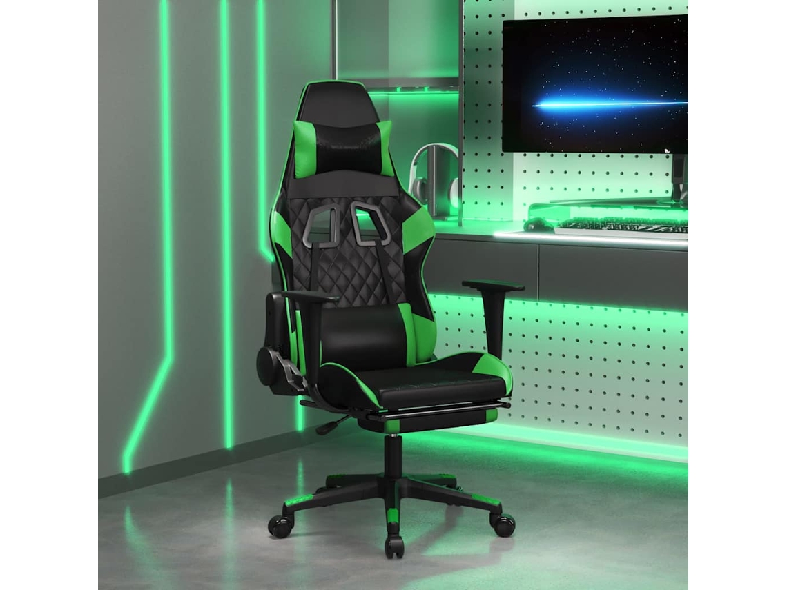 Vidaxl Cadeira Gaming Massagens C/ Apoio Pés Couro Artif. Preto/verde