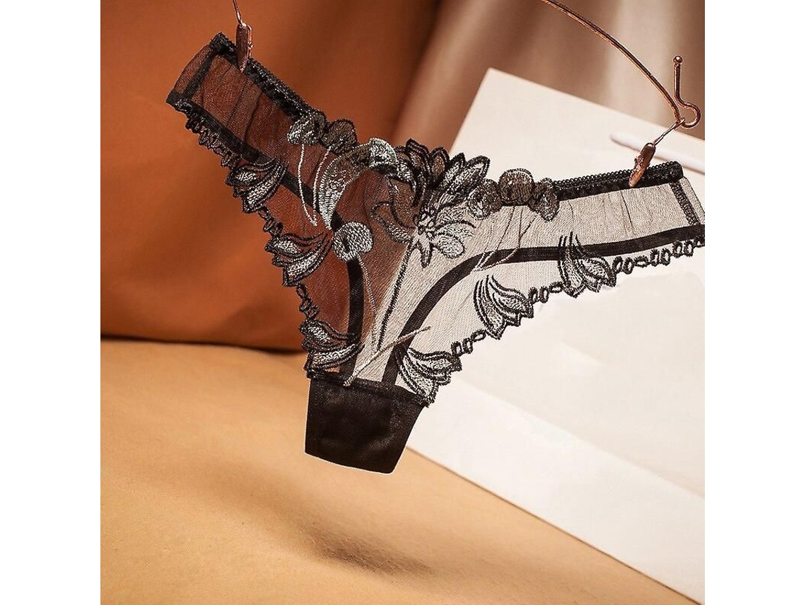 2026 braguitas Sexy de Encaje com Bordado Transparente para Mulher Tanga de Malha e Algodão Bajo Bajo Tamanho Único