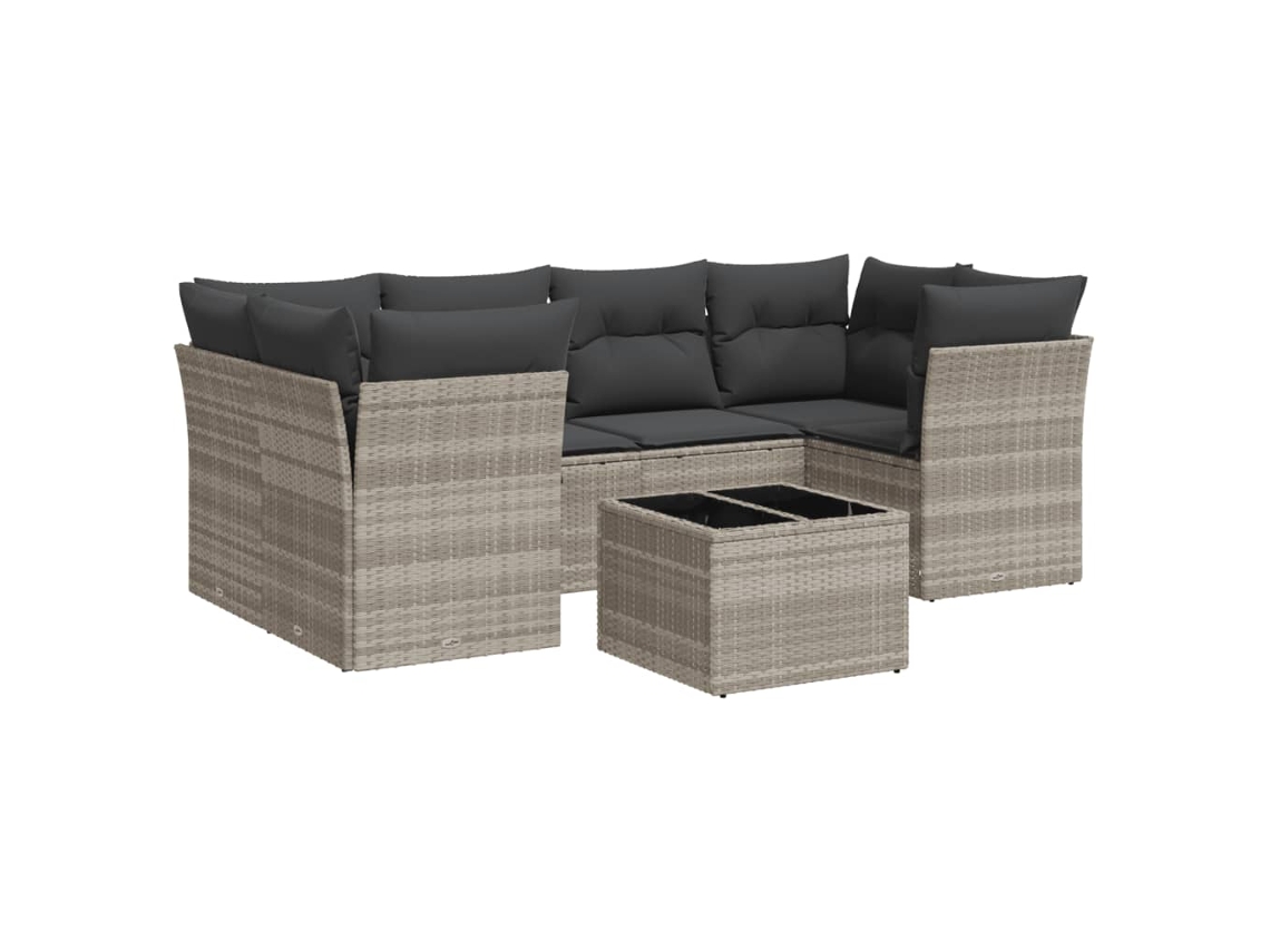 Conjunto de 7 Sofás de Jardim com Almofadões Vime Pe Cinzento Claro MAISON EXCLUSIVE (7 pcs)