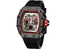 Lurelia Relógio Mecânico Masculino, Cronógrafo, Data/calendário, Luminoso, Mostrador Esqueleto, 44 Mm, Aço Inoxidável, Silicone, Resistente À Água