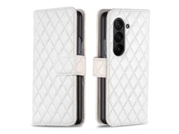 Capa De Couro Com Estampa De Losangos E Formato De Carteira Para Samsung Galaxy Z Fold5.