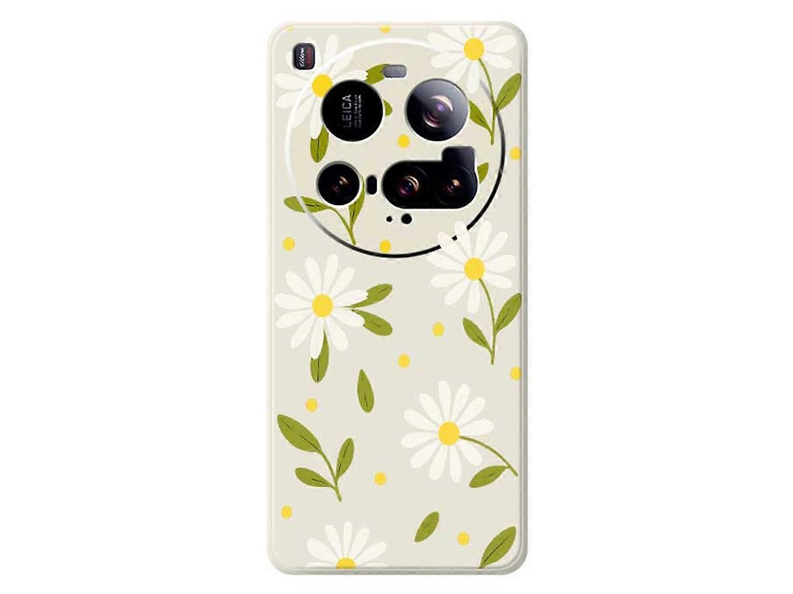 Capa Tkdaddy Para Xiaomi 15 Ultra Com Estampa De Flores Brancas E Folhas Verdes, Borda Reta, Capa Traseira De Tpu Bege