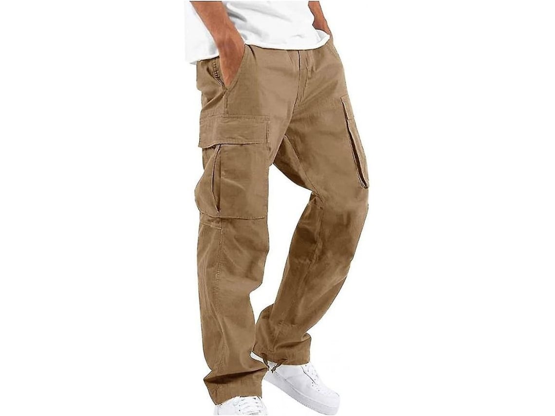 Calça masculina Rebe casual em tecido elástico com bolsos para esportes ao ar livre, verão, outono e primavera, tamanho 3XL, cor cáqui.