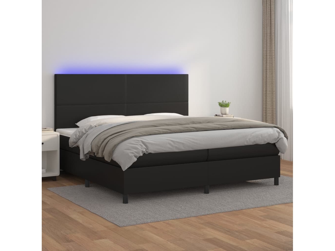 Vidaxl Cama Box Spring C/ Colchão/led 200x200cm Couro Artificial Preto