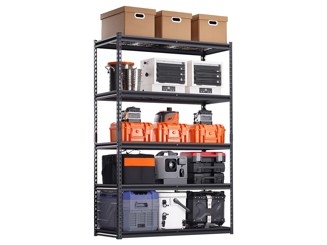 Prateleiras de Armazenamento 508 X 1219,2 1828,8 Mm, Carga 1361 Kg, Garagem Resistentes 5 Níveis, Metal Ajustáveis para Cozinha, Armazém, Porão, Preto