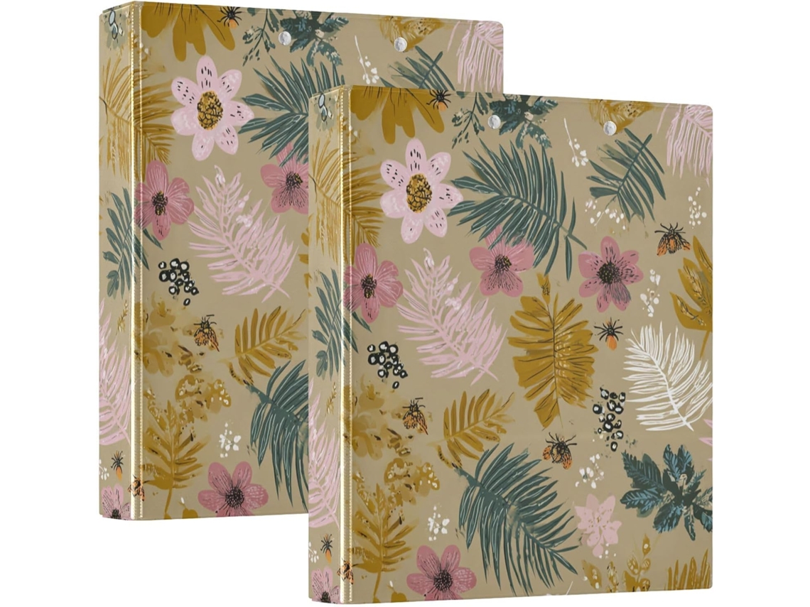 Pasta Escolar Jungle Willow Leaves De 1, 5-polegadas Com Três Argolas E Bolsos, Pacote Com 1 2-unidades De Pastas