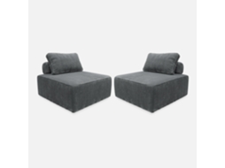 Sofá Modular Em Veludo Canelado, 2 Lugares, Cinza Escuro