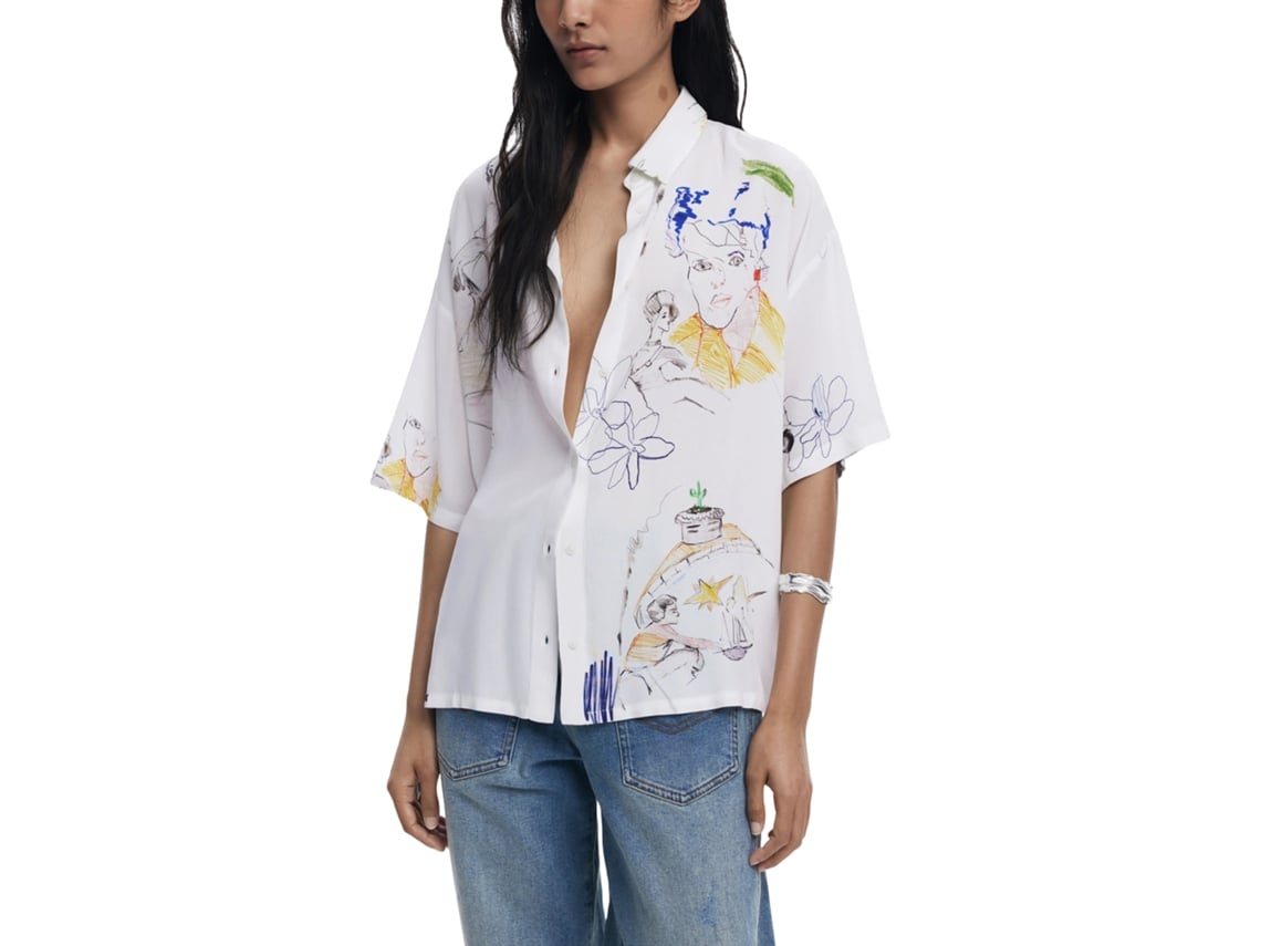 Camiseta Feminina Desigual Blusas Cam Cray Viscose Branco (l