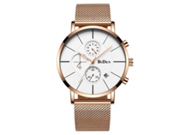 Reloj De Pulsera Para Hombre Biden Ultradelgado De Cuarzo Impermeable Con Correa De Malla (dial Blanco Correa Oro Rosa)