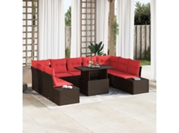 Vidaxl Conjunto De Sofá De Jardim 10 Unid. Marrom E Vermelho Vime Pe