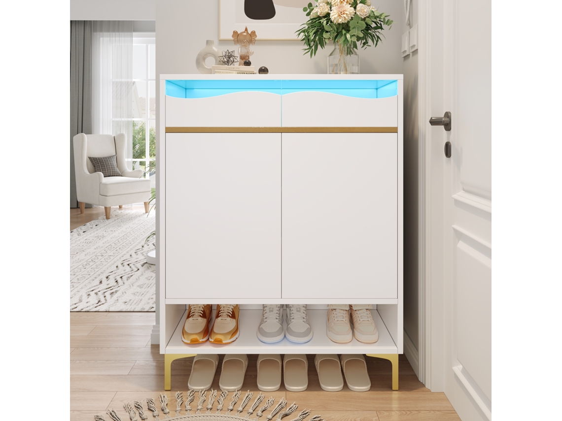 Armário Corredor Branco 80x35x105cm, Led 16 Cores, Gavetas.-xm