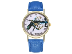 Reloj Casual De Moda Hombre Mujer Lagarto Volador Cuarzo Correa De Cuero Azul Oscuro