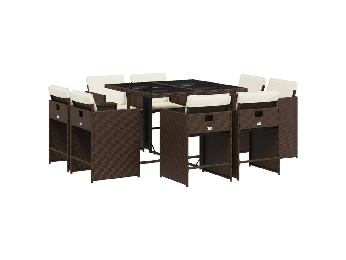 Conjunto de 9 Jantar para Jardim com Almofadões Vime Pe Castanho MAISON EXCLUSIVE