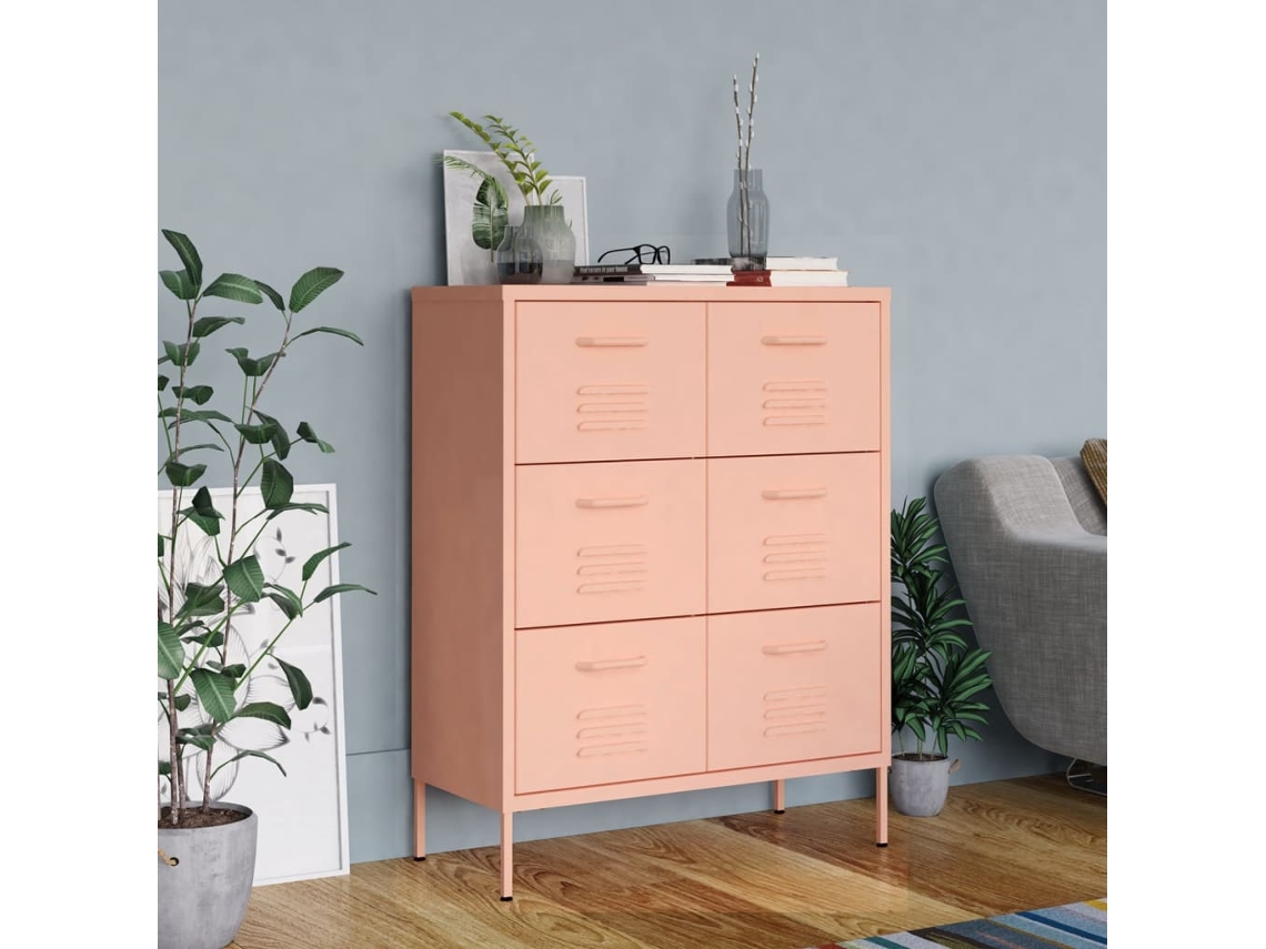 Vidaxl Armário Com Gavetas Aço 80x35x101,5 Cm Rosa