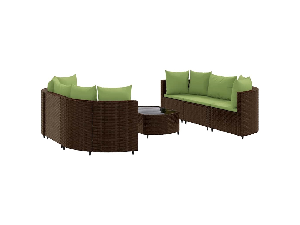 Conjunto de 7 Sofás de Jardim com Almofadões Vime Pe Castanho MAISON EXCLUSIVE (7 pcs)