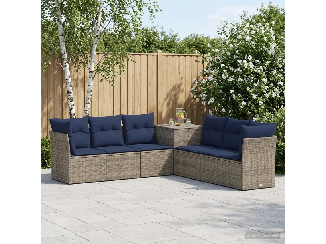 Vidaxl Conjunto De Sofás 7 Unid. Cinza E Azul Marinho