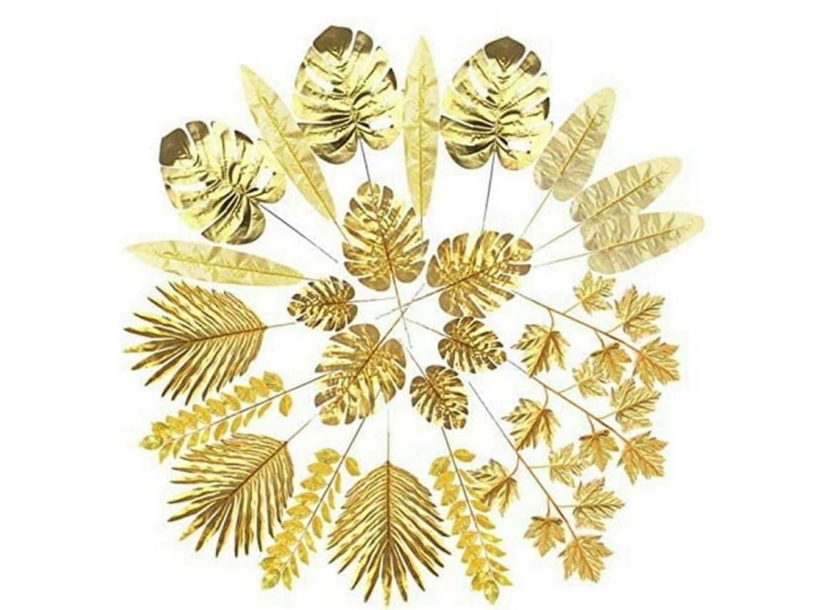 24 Unidades de Folhas Artificiais Douradas Palmeira, Plantas Tropicais BRILVIBERA
