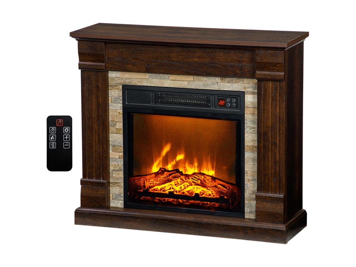 Lareira Elétrica, Lareira Decorativa Efeito de Chama 1800w, Brilho e Temperatura Ajustáveis, 80x21, 6x67,8cm, Marrom