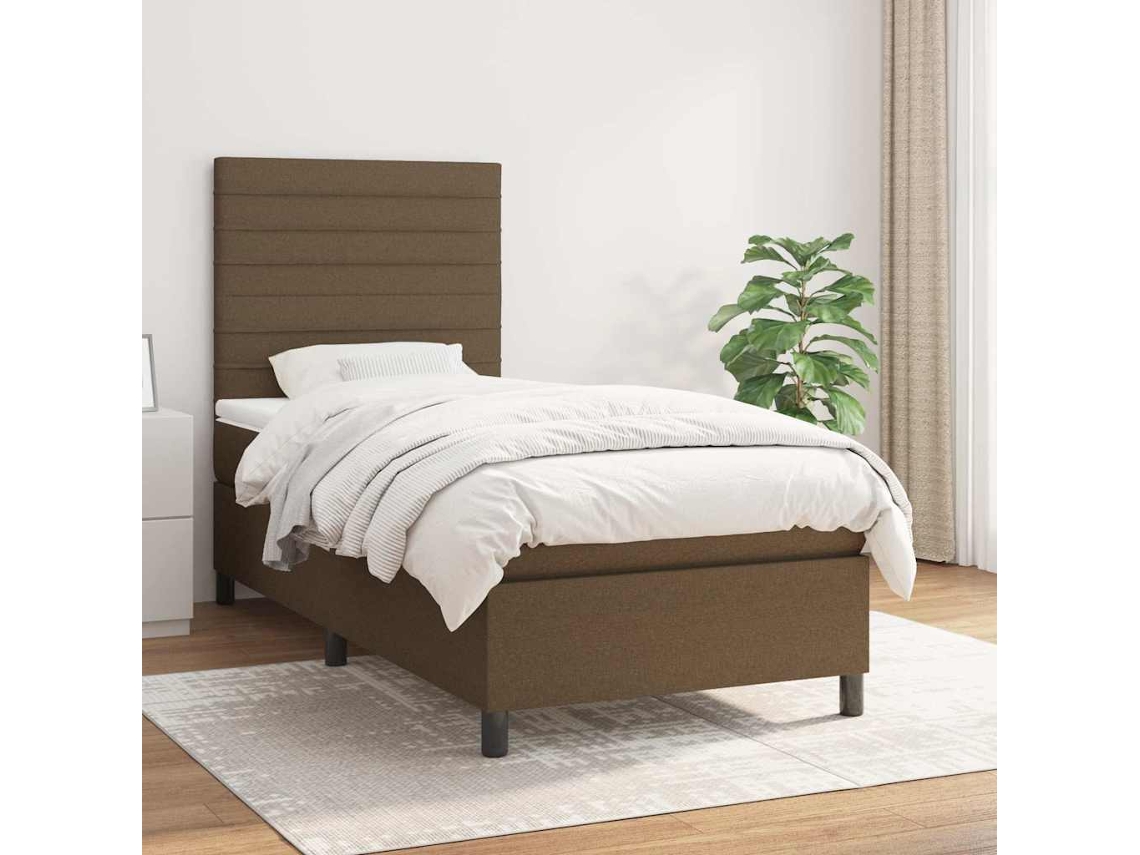 Vidaxl Cama com Molas/colchão 90x200 Cm Tecido Castanho escuro