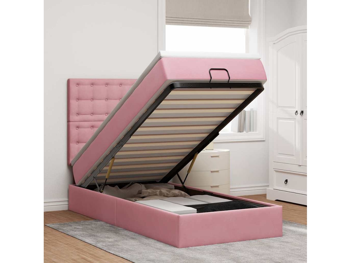 Moldura de Cama Otomana Vidaxl com Colchões Rosa 100x200cm Veludo
