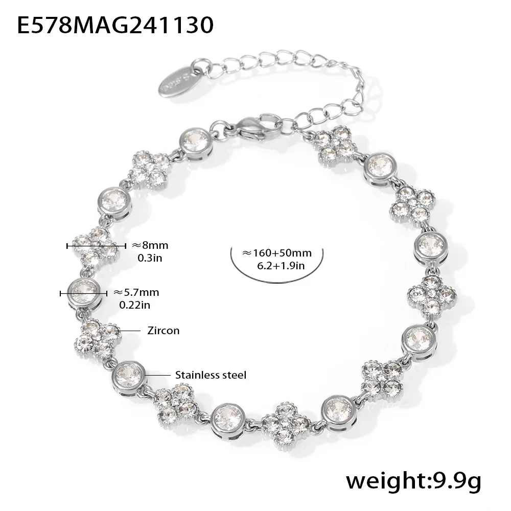 Pulseira De Tênis De Luxo Com Zircônias Florais E Banho De Ouro