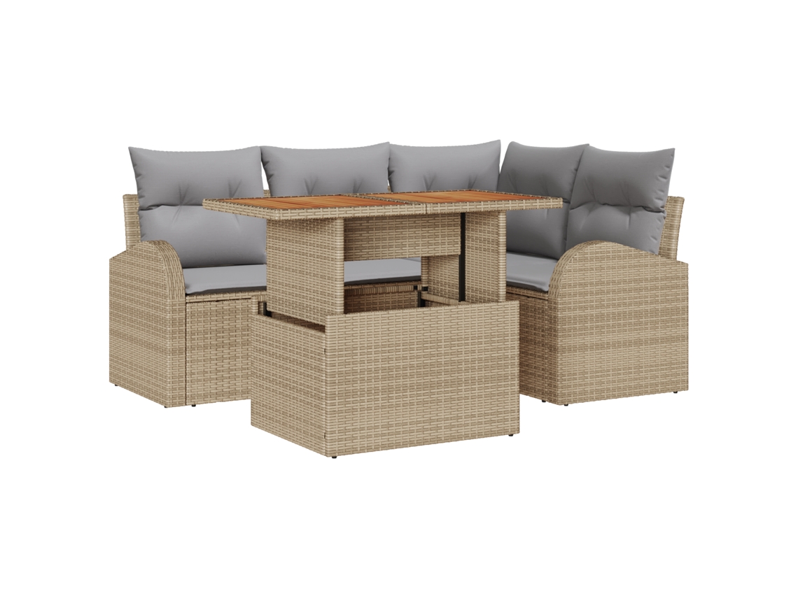 Conjunto 5 Conjunto De Sofá De Jardim Vidaxl Bege Vime Pe (100 X 55 X 73 Cm)