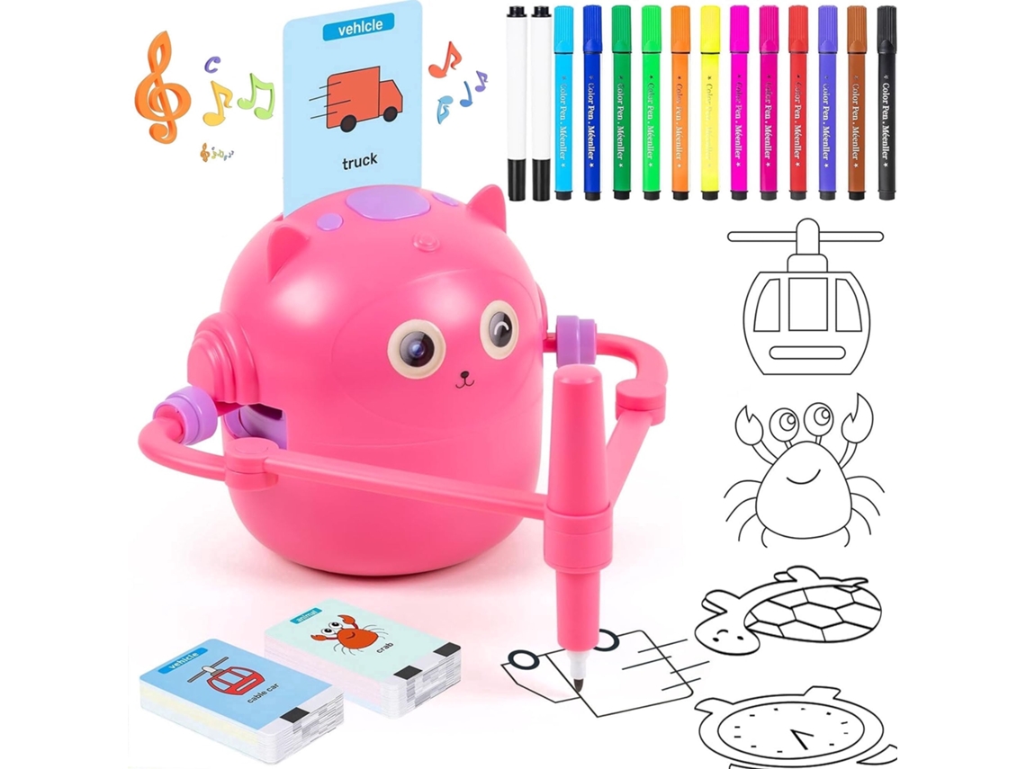 Robô De Desenho Para Crianças, Desenho Educativo Interativo, Com 100 Cartões De Palavras Rosa Czhhmart