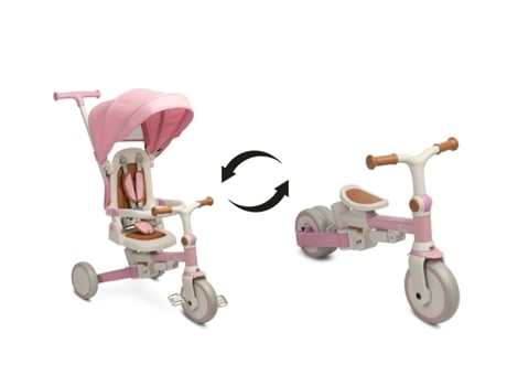 Triciclo Transformável em Bicicleta Faro - Cor Rosa - Multifunções, Dobrável