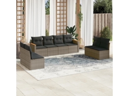 Jogo de Sofá Jardim 8 Peças C/ Almofadões Vime Pe Cinza Dkd Home Decor
