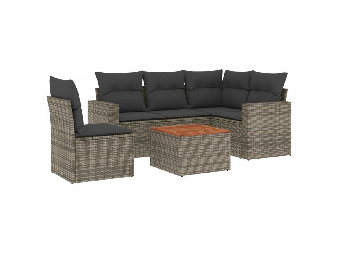 Conjunto de 6 Sofás de Jardim com Almofadões Vime Cinzento MAISON EXCLUSIVE (80x200 cm)