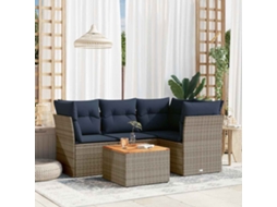 Vidaxl 5 Pcs Conjunto Sofás P/ Jardim C/ Almofadões Vime Pe Cinzento