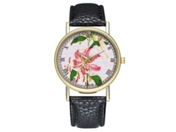 Reloj Analógico De Cuarzo Unisex Con Correa De Pu Floral Stylish Zhoulianfa Negro