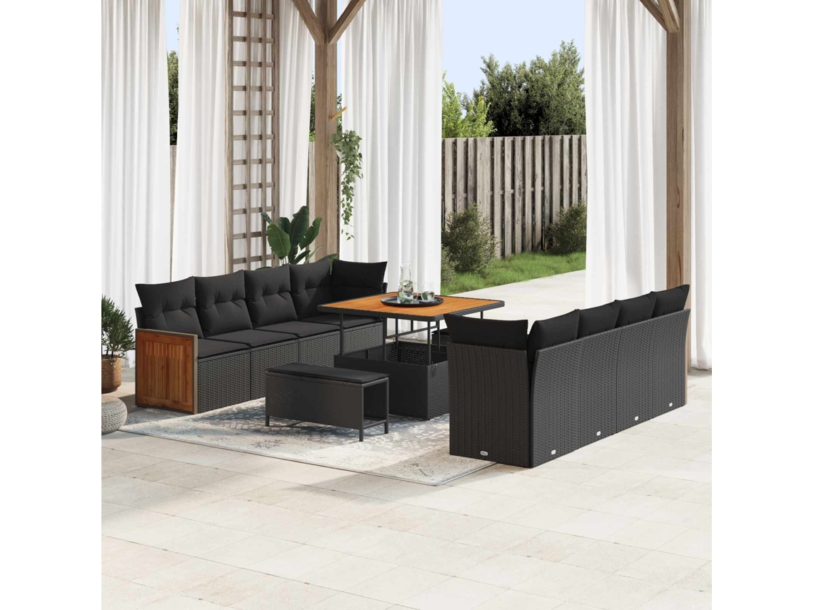 Vidaxl Conjunto De Sofá De Jardim 11 Unid. 11-número De Lugares Preto