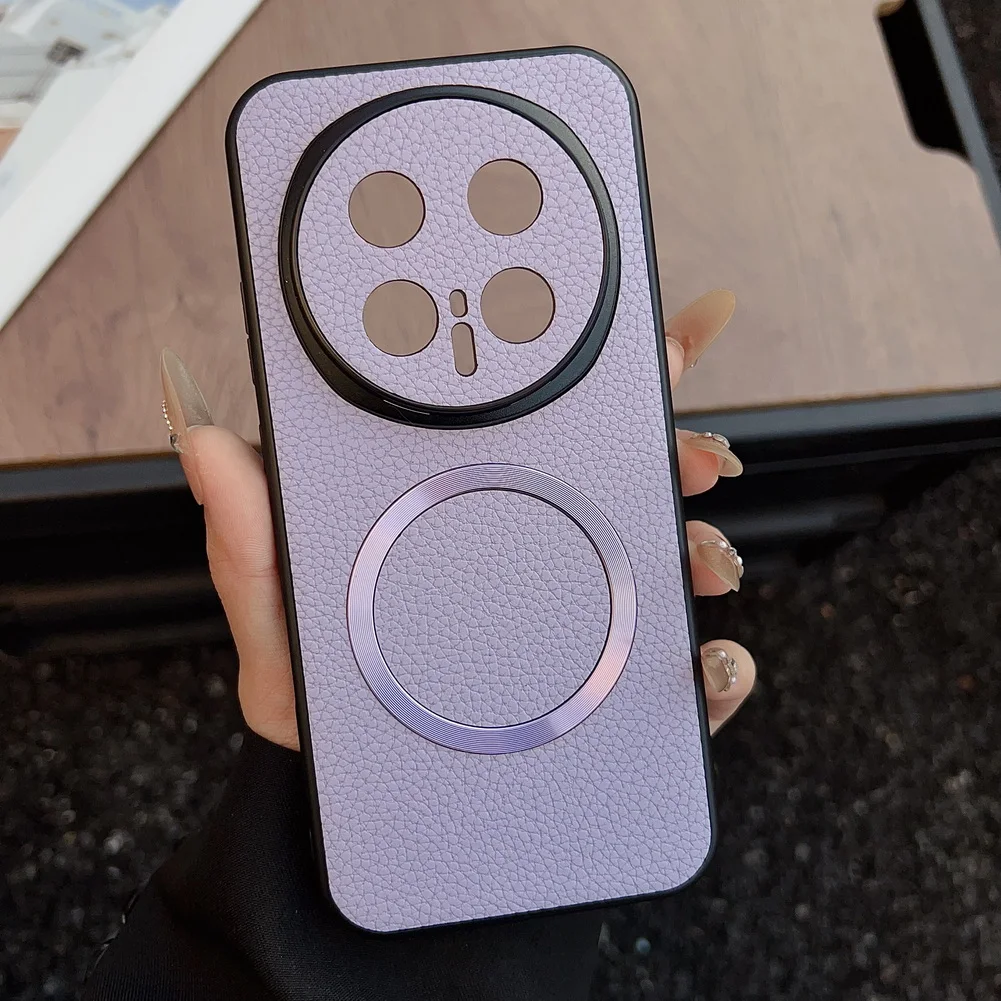 (roxo, Honor Magic7) Capa Protetora Magnética Em Couro Com Textura De Lichia, Que Oferece Proteção Completa.