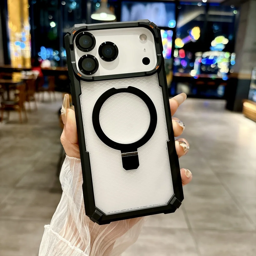 (preto, Iphone 17 Pro) Capa Protetora Resistente A Impactos Com Suporte Magnético De Metal E Proteção De Lente Para A Câmera.